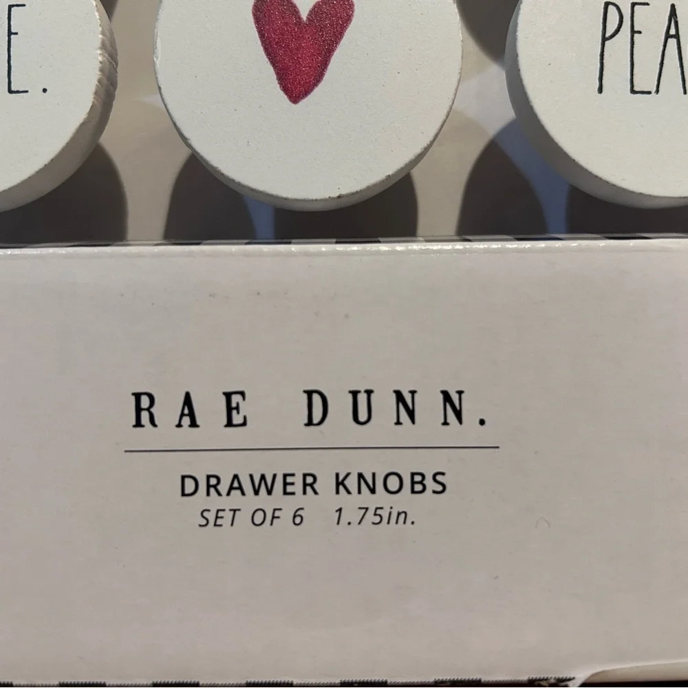 Rae Dunn Set of 6 White Round Drawer Knobs With Red Heart Accents